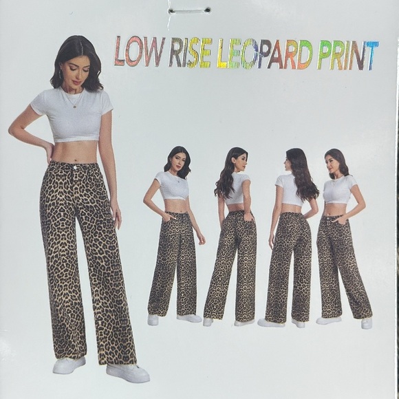 (Q) NWT TELEPATHY -Leopard Print Low Rise Wide Leg Jeans in BrownWomen's,Sz 5/27 - Picture 1 of 12